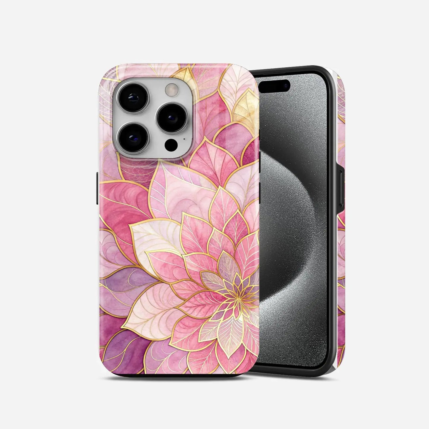 Pink Golden Leaves Armoured Phone Case My Store